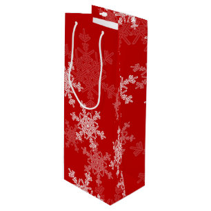 Red White Snowflakes Minimalist Christmas Wine Gift Bag