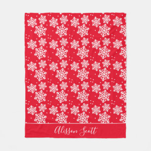 Red White Snowflakes Modern Classic Fleece Blanket