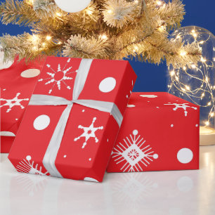 Red White Snowflakes Pattern Wrapping Paper