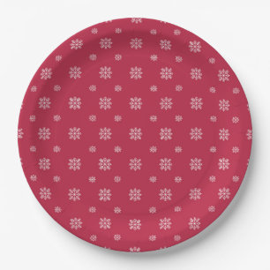 Red & White Snowflakes Simple Modern Christmas Paper Plate
