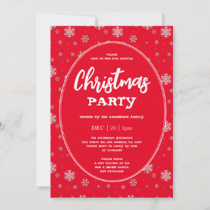Red White Snowflakes Winter Modern Christmas Party Invitation