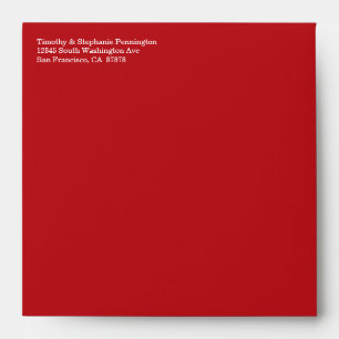 Red + white snowflakes winter wedding envelope