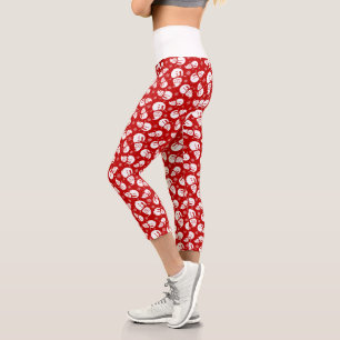 Red & White Snowman with Snowflake Pattern Capri Leggings