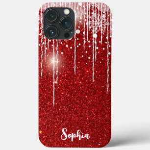 Red White Snowy Dripping Snowflake Custom Name iPhone 13 Pro Max Case