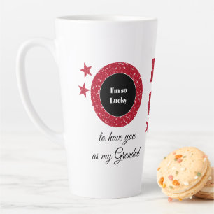Red white so lucky Grandad with photo Latte Mug