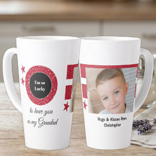 Red white so lucky Grandad with photo Latte Mug