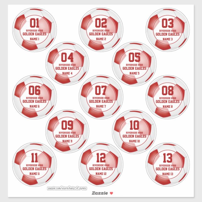 red white soccer team colours set of 13 custom (Sheet)