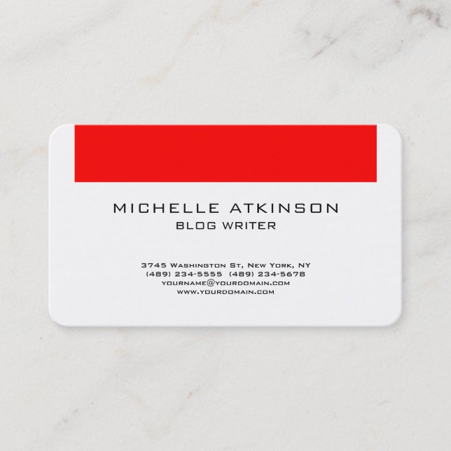 Red White Social Media Blog Writer Internet Web Business Card (Front)