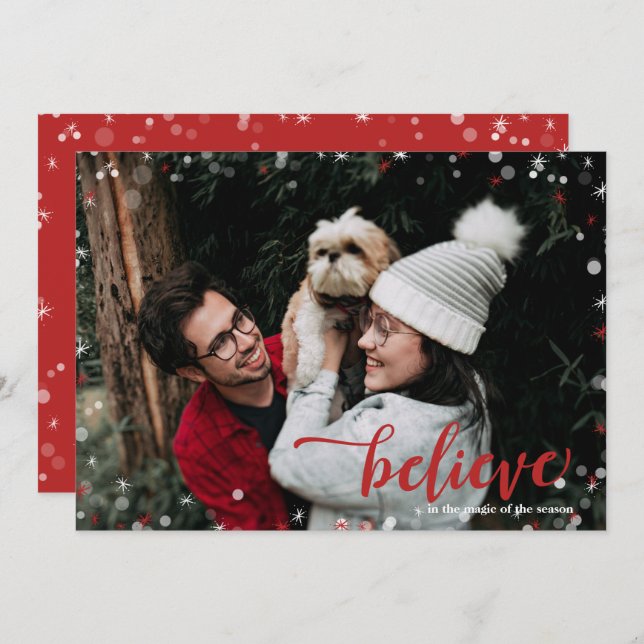 Red & White Sparkle Believe in the Magic Christmas Invitation (Front/Back)