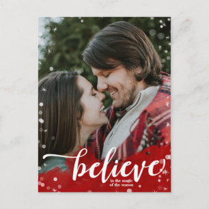 Red & White Sparkle Believe in the Magic Christmas Postcard