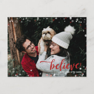 Red & White Sparkle Believe in the Magic Christmas Postcard