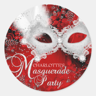 Red White Sparkle Mask Masquerade Party Sticker