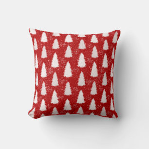 Red & White Sparkly Snowflakes & Trees Christmas Cushion
