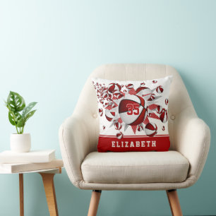 red white sports room girls basketballs stars cushion