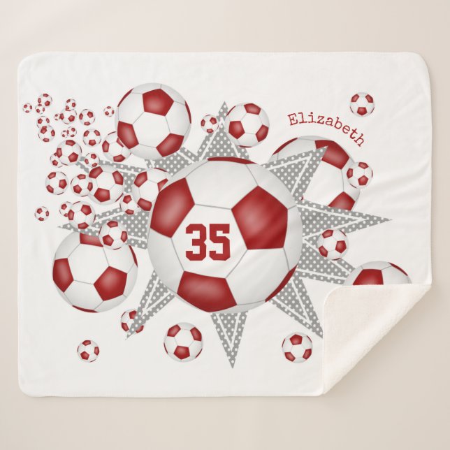 red white sports room soccer ball blowout sherpa blanket (Front (Horizontal))