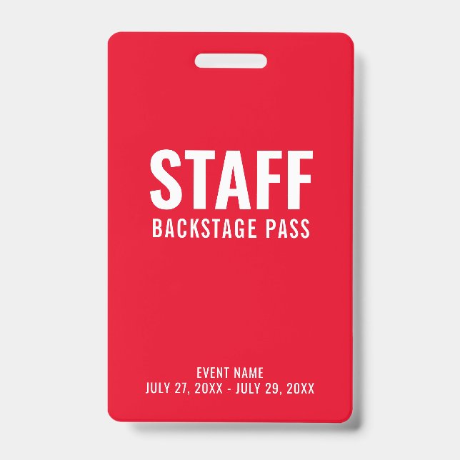 Red White Staff Backstage Pass ID Badge (Front)