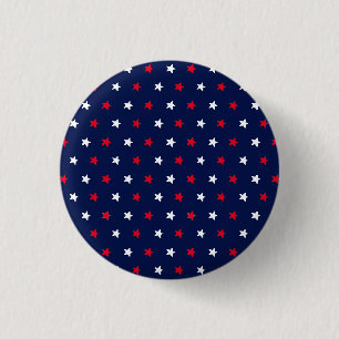 Red white stars navy blue american style pattern 3 cm round badge
