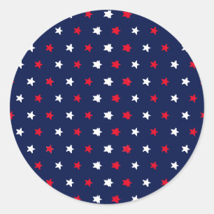 Red white stars navy blue american style pattern classic round sticker