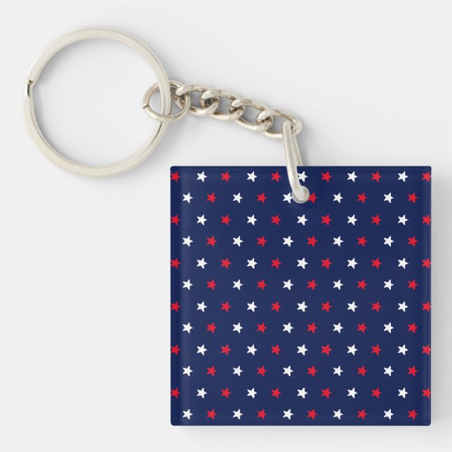 Red white stars navy blue american style pattern key ring (Front)