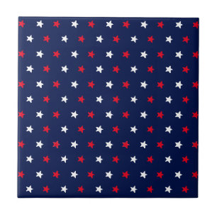 Red white stars, navy blue american style pattern tile