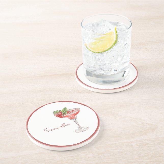 Red White Strawberry Cocktail Drink Coaster (Side)