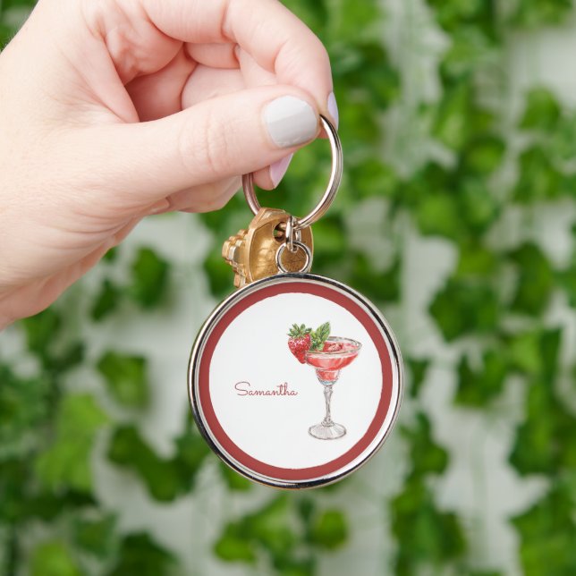 Red White Strawberry Cocktail Drink Key Ring (Hand)