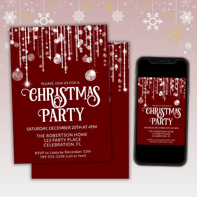 Red White String Lights Christmas Holiday Party  Invitation (Creator Uploaded)
