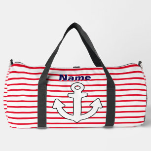 Red White Stripe Anchor Duffle Bag