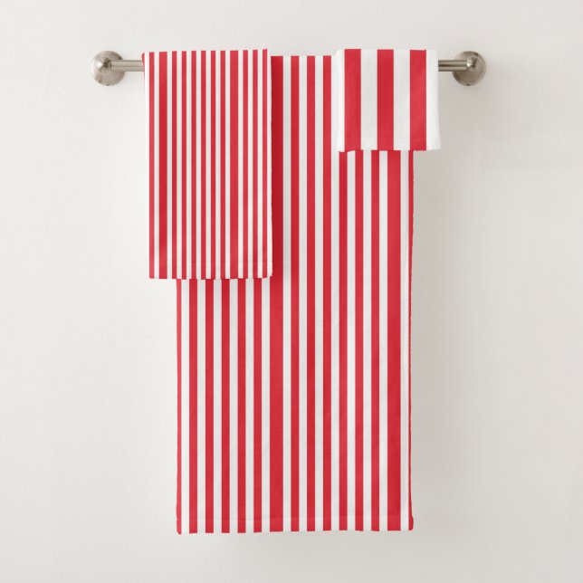 Red & White Stripe Bathroom Towel Sets (Insitu)