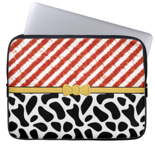 Red White Stripe Black Pattern Personalise Laptop Sleeve