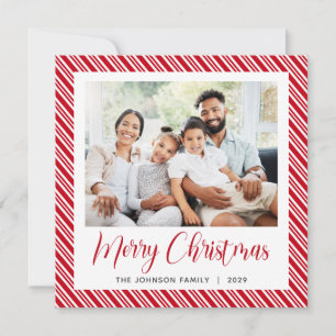 Red White Stripe Merry Christmas Photo Holiday Card