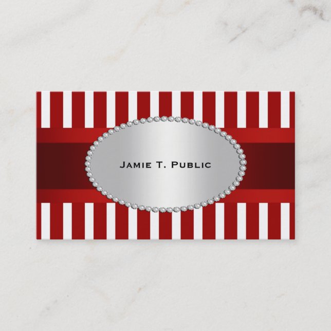 Red White Stripe, Red Ribbon, Gold Framed Label P Business Card (Front)