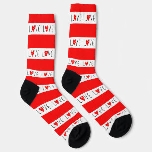 RED & WHITE STRIPE VALENTINE'S DAY LOVE SOCKS