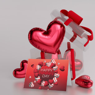 Red White Striped 3D Hearts Happy Valentine's Day Holiday Card