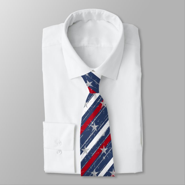 Red & White Striped 4th of July Star Spangled  Tie (Tied)