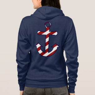 Red & White Striped Anchor Zip Hoodie Sweatshirt