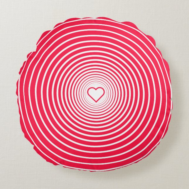 Red White Striped Round Pillow Hert Custom Colour (Front)
