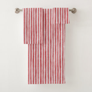 Red White Stripes Bath Towel Set