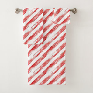 Red White Stripes Christmas Bath Towel Set
