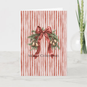 Red White Stripes Christmas Bow Bells Card