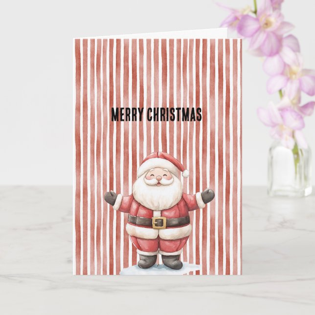 Red White Stripes Christmas Santa Card (Orchid)