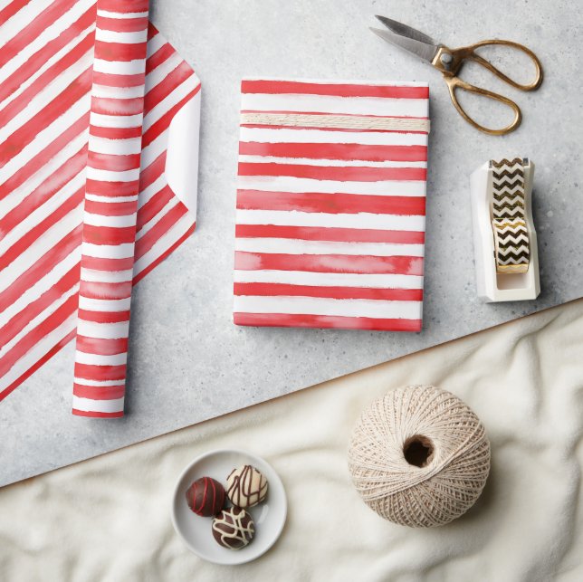 Red White Stripes Christmas Wrapping Paper (Crafts)