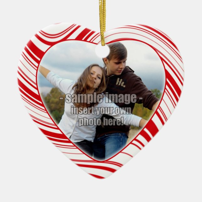Red & White Stripes Custom Couple's Ornament (Front)