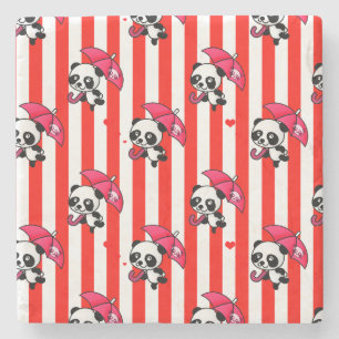 Red White Stripes Cute Stone Coaster