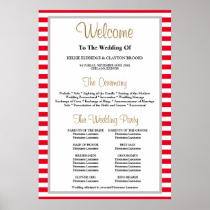 Red/White Stripes Framed Wedding Program Poster