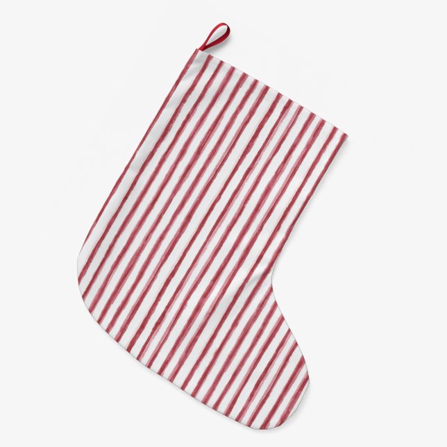 Red White Stripes Large Christmas Stocking (Front (Hanging))