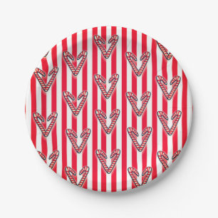 Red White Stripes Lollipops Hearts Paper Plate