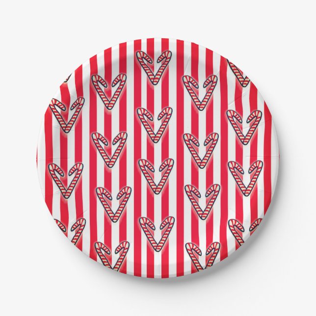 Red White Stripes Lollipops Hearts Paper Plate (Front)