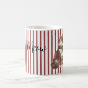 Red White Stripes Meow Cat Coffee Mug