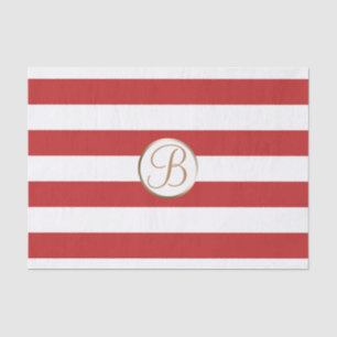 Red White Stripes Monogram Letter Initial Tissue Paper